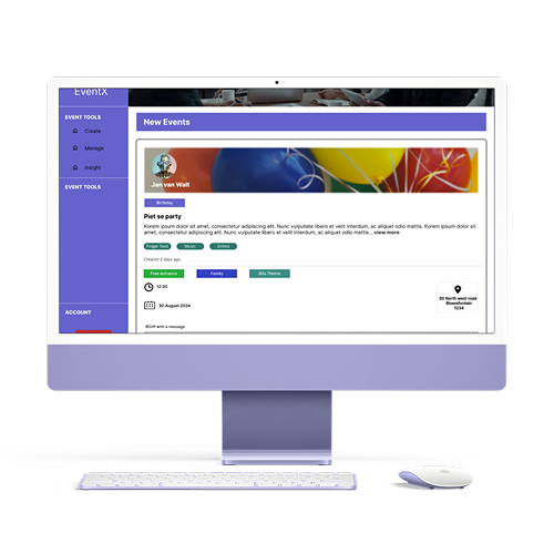 Desktop screen mockup displaying a web application interface admin