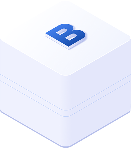 White 3D square with the letter B, representing digital branding or design element