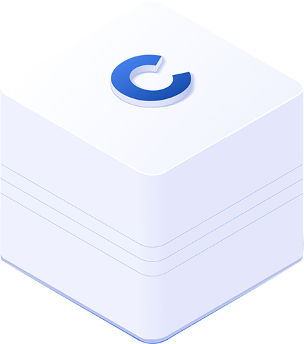 White 3D square with the letter C, representing digital branding or design element