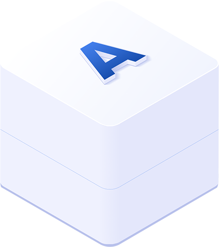 White 3D square with the letter A, representing digital branding or design element