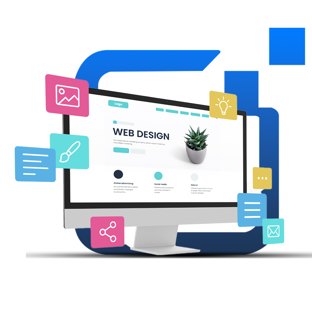 Desktop screen displaying icons for images, design, sharing, and menu with Square Status logo in the background
